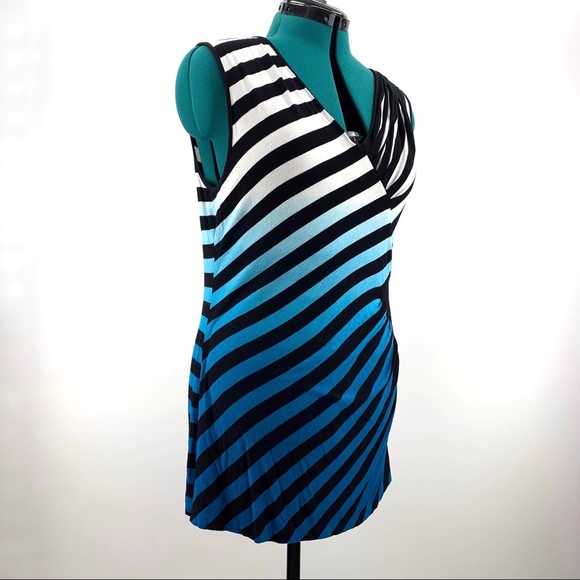 Point Zero Nicole Benisti Striped Ombre Sleeveless Top with Ruching, Large - Picture 10 of 16